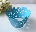 Sky blue laser-cut floral cupcake wrapper for wedding dessert table decoration - Sky Blue