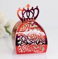 Metallic red crown hollow candy box with laser-cut rose patterns for wedding favors - Reflective Bright Red