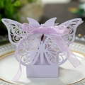 Lavender laser-cut butterfly wedding favor box with matching purple ribbon tie - Light Purple