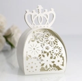 Elegant crown-shaped handle cream gift box with laser-cut floral patterns for weddings - Ivory