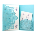 Laser-cut pearl sky blue business invitation set with mandala lace hollow design - Tiffany Blue