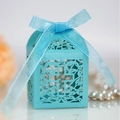 Elegant light blue laser-cut wedding favor box with cross pattern and organza ribbon - Tiffany Blue