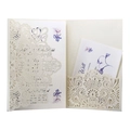 Laser cut ivory wedding invitation set with floral inserts and lace petal hollow design - Ivory