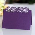 Elegant purple laser-cut place card with floral hollow design for weddings and banquets - Dark Purple