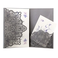 Elegant laser-cut gray pearlescent business invitation with hollow floral lace pattern - Silver Charcoal