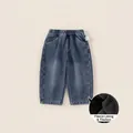 Pantaloni in denim per bambini foderati in pile spesso con vita elastica blu scuro - 80 / Blu Denim