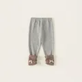 Graue Strick-Baby-Leggings mit braunen Bündchen und weißen Schleifen für Mädchen - Grau / 80