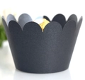Elegante pirottino nero per cupcake con bordo ondulato e finitura perlata sottile - 5*5*8CM / Nero Scintillante