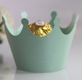 Mint green crown laser-cut cupcake wrapper with a matte finish for dessert decoration - 5cm / Sea Blue