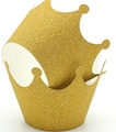 Golden glitter crown cupcake wrapper with shiny metallic finish for party desserts - 5cm / Glitter Gold Film