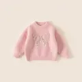 Maglione rosa per bambine in maglia con farfalla di paillettes e morbida texture - 80 / Rosa