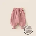 Pantaloni da bambina in velluto rosa con ricami floreali e fodera in pile - 80 / Rosa