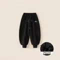 Pantaloni sportivi neri foderati in pile per bambini con elastico in vita e coulisse - Nero / 110