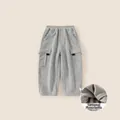Light gray fleece-lined cargo sweatpants for boys with elastic drawstring waist - Heather Grey / 110