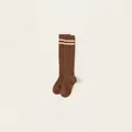 Dark brown cotton mid-calf socks with white stripes and ribbed texture for children - M / Dark Coffee