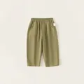 Olive green straight-leg casual trousers for boys featuring elastic waist and large pockets - 80 / Green