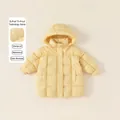 Kids long hooded white duck down jacket in pale yellow with DuPont water-repellent fabric - 80cm / Milky Yellow