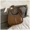 Borsa a secchiello vintage marrone in similpelle con tracolla regolabile e cuciture - Beige Cachi Senza Ciondolo