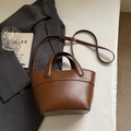 Brown vintage PU leather bucket bag with top handle and crossbody strap for women - Coffee No Charm