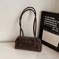 Deep brown suede underarm bag with white contrast stitching and minimalist retro design - No Pendant / Brown