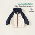 Meisjes hoodie in marineblauw en crème met hondengeborduurde details en elastische boorden - 130 / Tops / Marine & Gebroken wit (Antibacterieel)