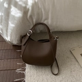 Coffee brown pebbled leather bucket bag with silver hardware and adjustable shoulder strap - Coffee (No Pendant)