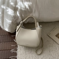 Chic beige lychee leather bucket bag with silver hardware and adjustable shoulder strap - White (No Pendant)