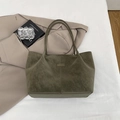 Bolso tote vintage francés verde oliva en cuero mate con asas largas para el trabajo - Verde