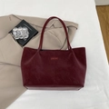 Bolso tote vintage francés en color granate oscuro con asas finas de piel sintética - Burdeos