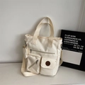 Borsa tote bianco crema multitasche con portamonete rotondo e tracolla regolabile rimovibile - Bianco Sporco