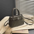 Vintage olive green minimalist handbag with silver buckle and crossbody strap detail - No Pendant / Green