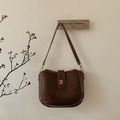 Deep brown vintage leather hobo bag with gold hardware in a half-moon bucket shape - Brown Without Bear Pendant