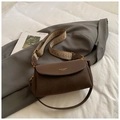 Bolso bandolera de cuero esmerilado café oscuro con correa tejida en espiga vintage - Marrón