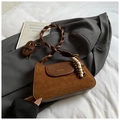Borsa vintage marrone caramello con patchwork in pelle scamosciata e perline - Scamosciato Marrone