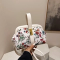 Borsa a mano retrò bianca con stampa floreale e chiusura in metallo dorato stile chic - Bianco Sporco