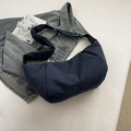 Dark blue puffy crossbody moon bag in lightweight nylon with wide shoulder strap - Navy Blue