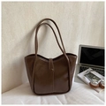 Deep brown minimalist faux leather hunderarm bag with double slim shoulder straps - Brown No Pendant