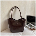 Chic dark coffee brown leather underarm tote bag with sleek shoulder straps and button closure - Coffee No Charm