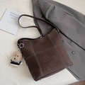 Dark brown large tote bag with embossed letters and white stitching details - With Charm / Brown