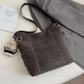 Dark brown oversized tote bag with letter embossing and cute teddy bear charm accessory - With Charm / Ebony