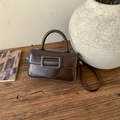 Chic dark brown faux leather square handbag with large buckle and crossbody strap - Coffee without Pendant
