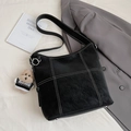 Vintage black tote bag with white grid stitching and cute teddy bear charm hanging - With Charm / Black
