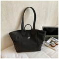Minimalist black matte tote bag with dual straps and silver oval metal buckle detail - Charcoal Black
