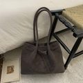 Minimalist vintage large tote bag in dark brown matte leather finish for women - Coffee without Pendant