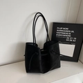 Bolso tote minimalista de ante negro con nudos de cordón para mujer estilo retro - Negro