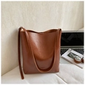Bolso tote grande vintage en cuero PU encerado marrón con asas dobles y correa - Marrón Rojo