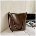 Bolso tipo cubo minimalista en marrón oscuro de piel sintética con gran capacidad - Marrón