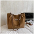 Brown suede tote bag with chain straps for women stylish commute and office use - Brown No Pendant