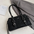 Schwarze Retro-Einkaufstasche mit Silberschnallen und Fashion M.G Bag-Schriftzug - Schwarz