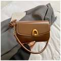 Elegant brown leather square shoulder bag with golden horseshoe buckle and chain strap - Brown